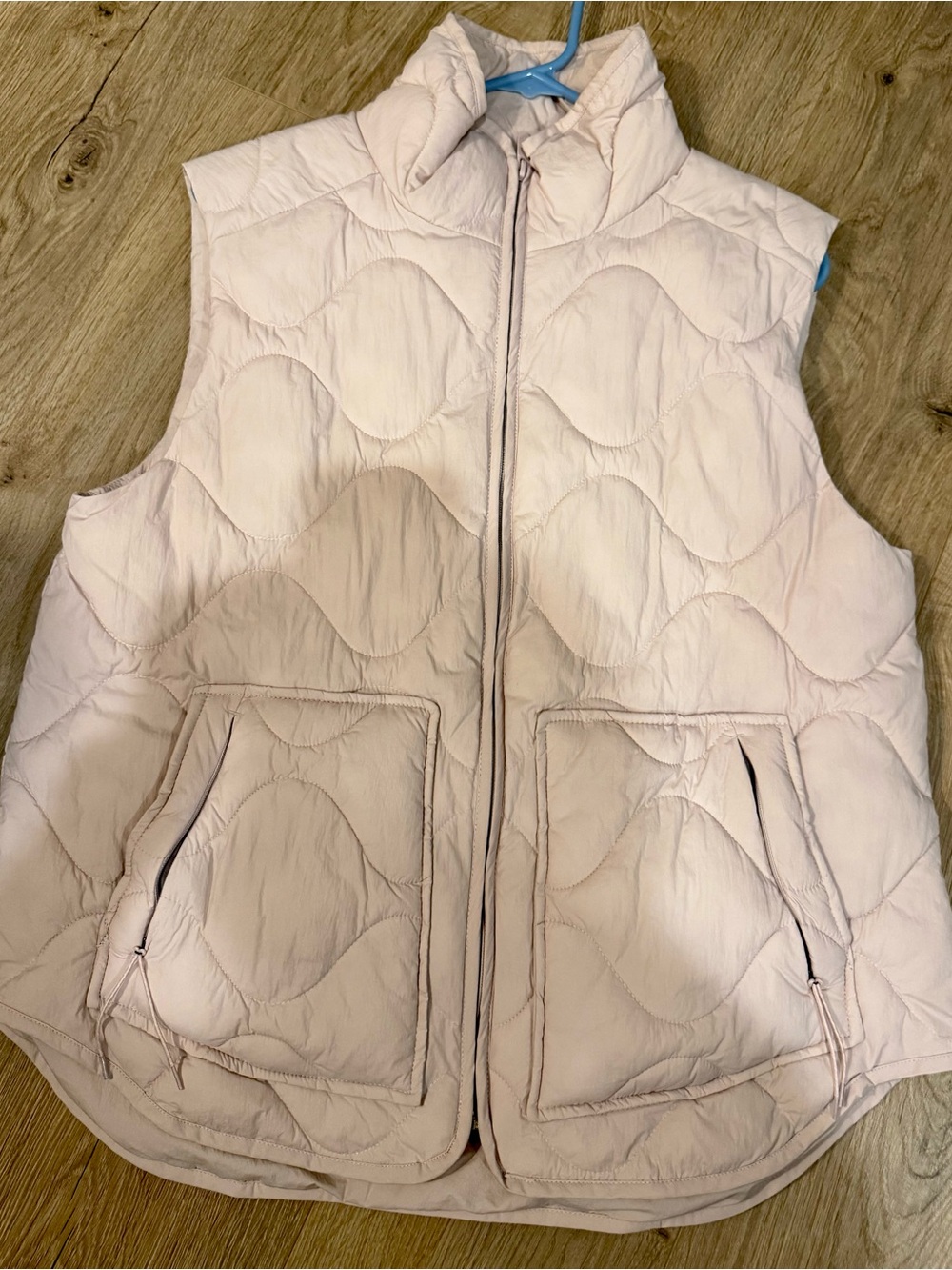 Women's Light Blush Quilted Puffer Vest with Stand Collar